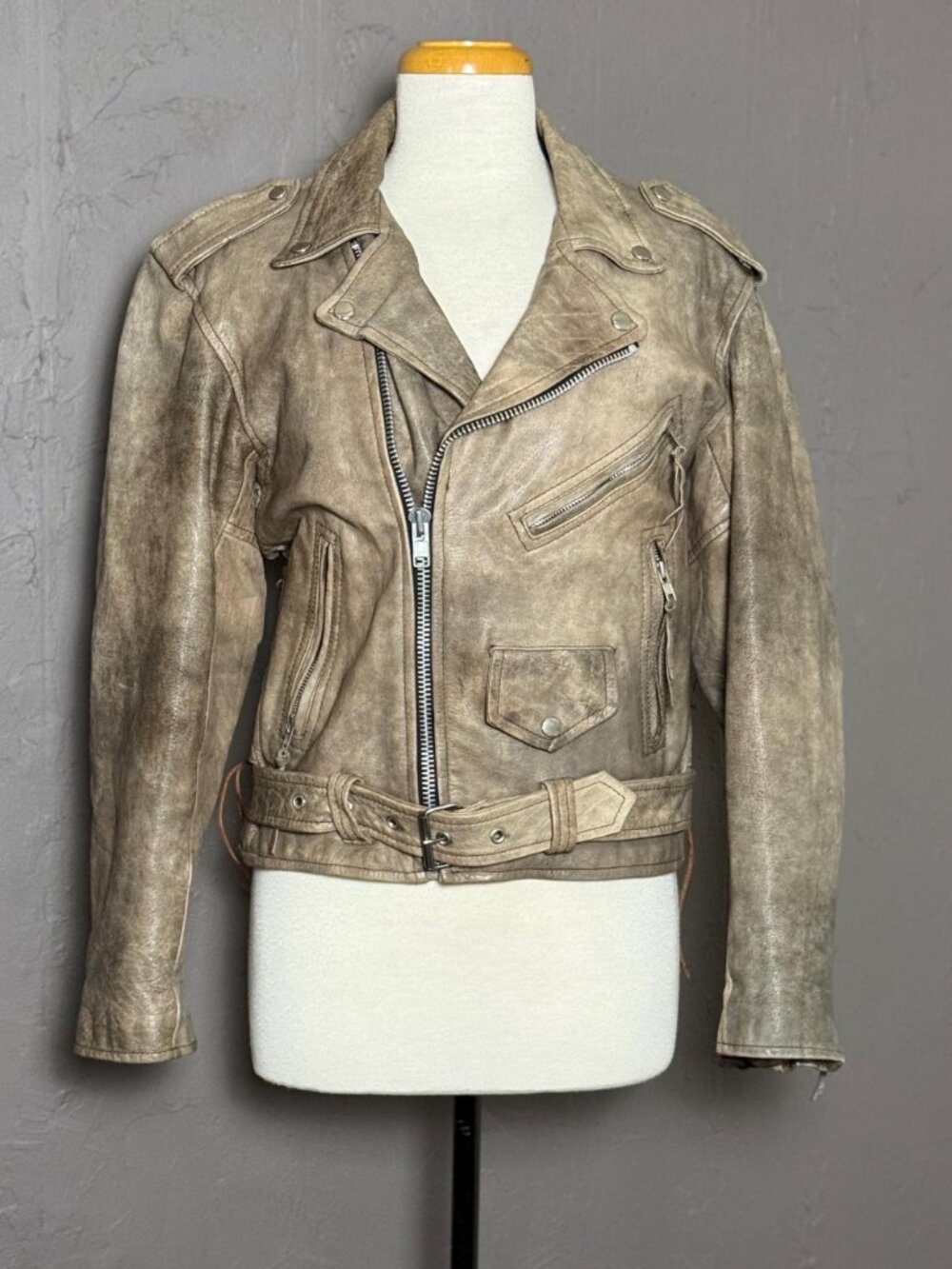 Vintage 90s UNIK Distressed Leather Motorcycle Jacket Sz 40